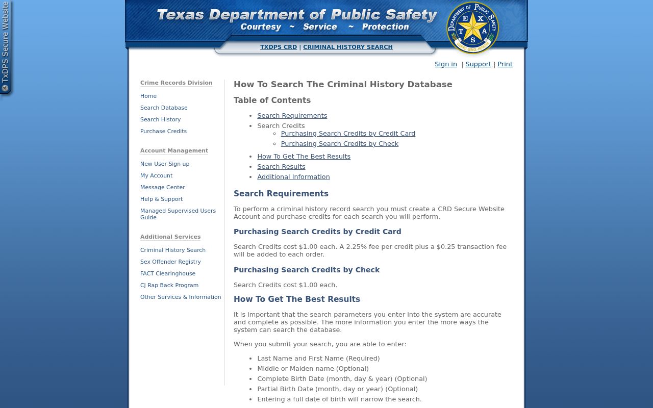 Gonzales criminal records DPS search credit and preview guidance