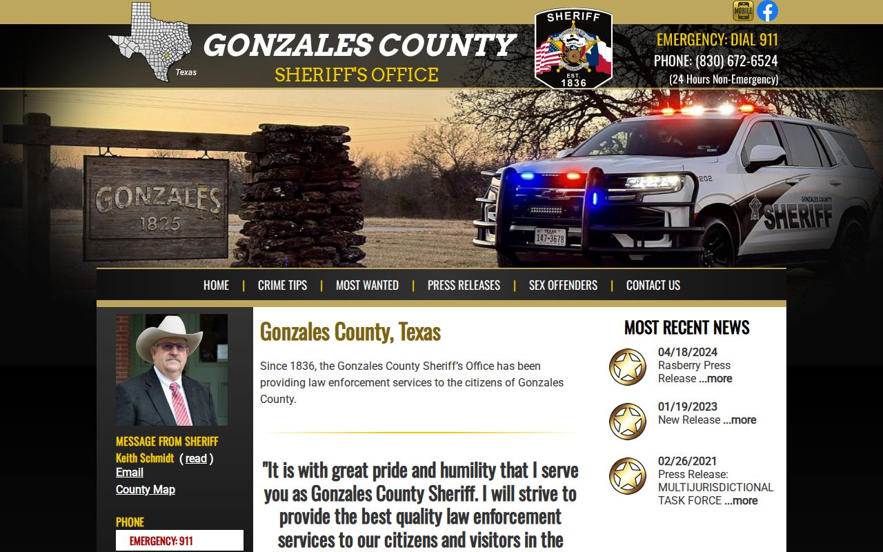 Gonzales County Sheriff's Office official homepage and contact information
