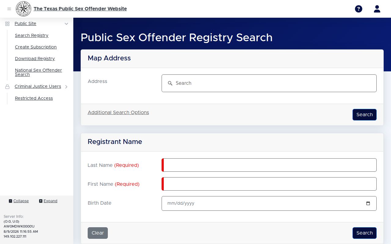 Gonzales County sex offender DPS search fields