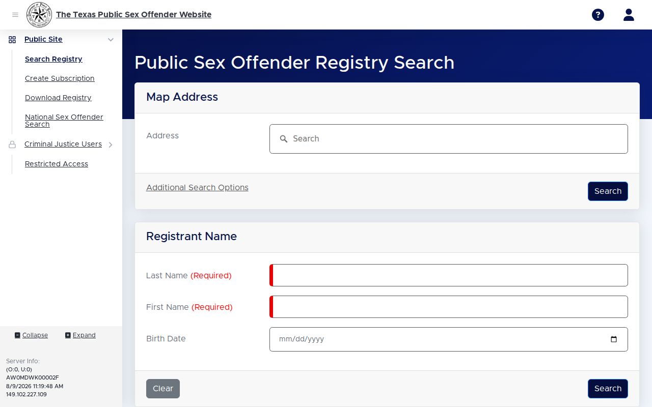 Gonzales County sex offender registry profile field layout